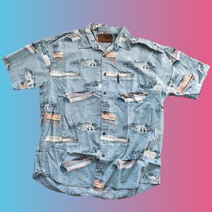 Men's Short Sleeve Boat Pattern Button Down